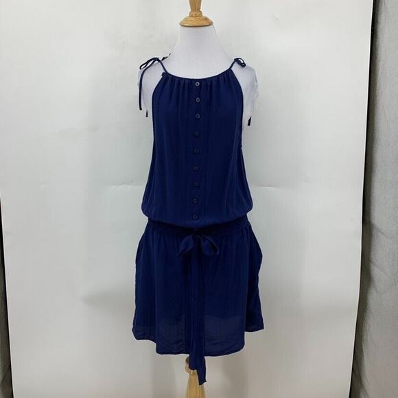 Quiksilver Blouson Silk Dress S Small Shirred Waist Tie Straps Beach Cover Up - Picture 2 of 16